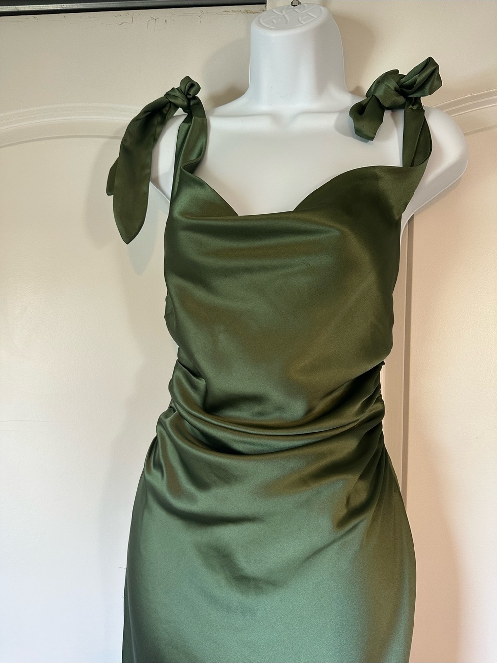 Petal & Pup Olive Green Satin Tie-Shoulder Maxi Dress - Picture 6 of 7
